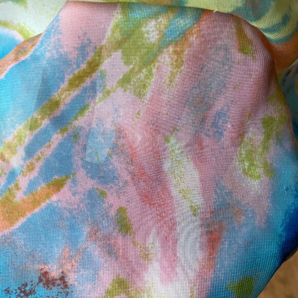 Simply Vera Chiffon Romantic Ruffle Abstract Prairie Sheer Flutter Blouse L - Picture 7 of 10